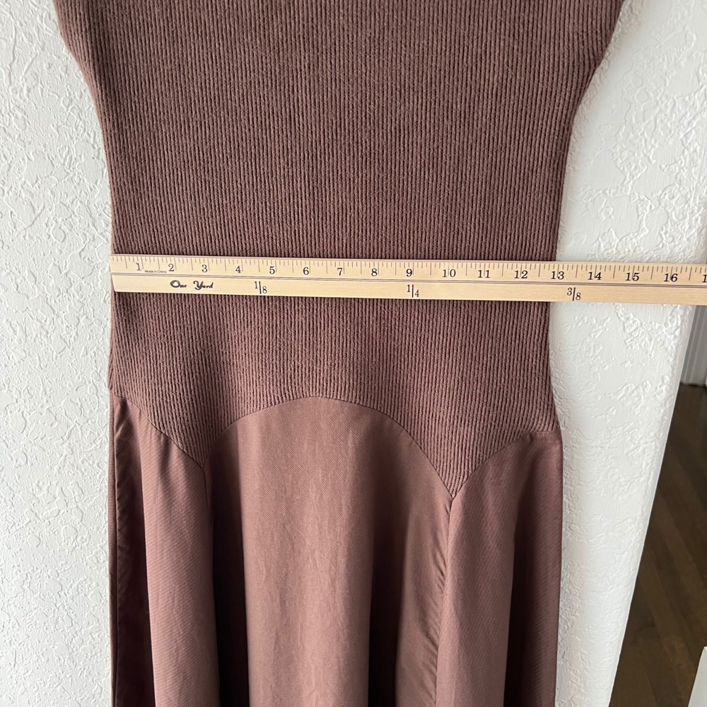 Zara Mixed Media Ribbed Knit Midi Dress Brown Mock Neck Sleeveless Small NWT - Picture 4 of 9